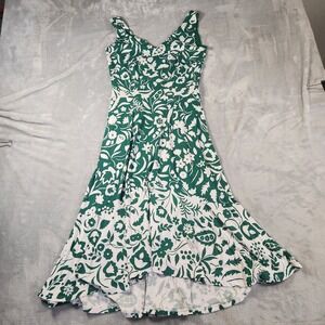 Boden Womens Green White Floral Paisley Eliza Midi Dress Size 6 Flowy Stretch